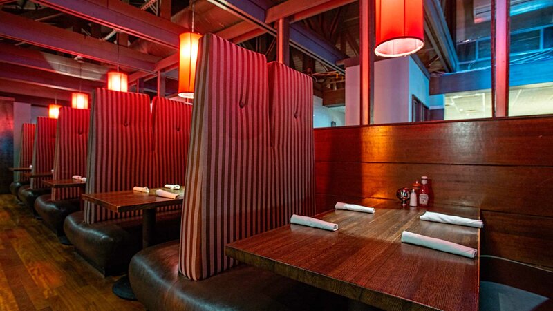 Dining room with multiple booth seating