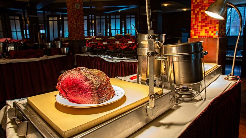 Steak at a carving station