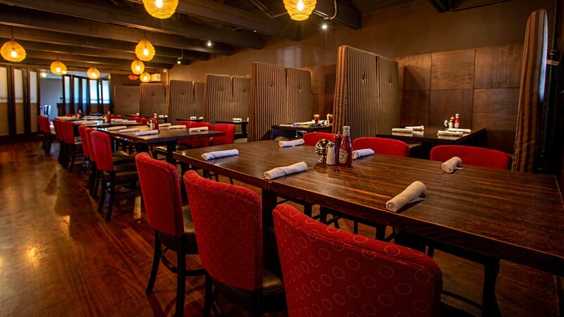 Dining room with booth and table seating